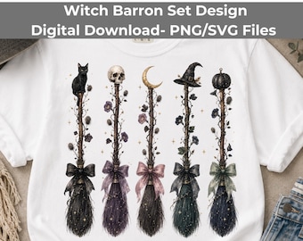 Halloween Hexenbesen PNG Set - Schwarzer Katzen Schädel Kürbis Aquarell Design