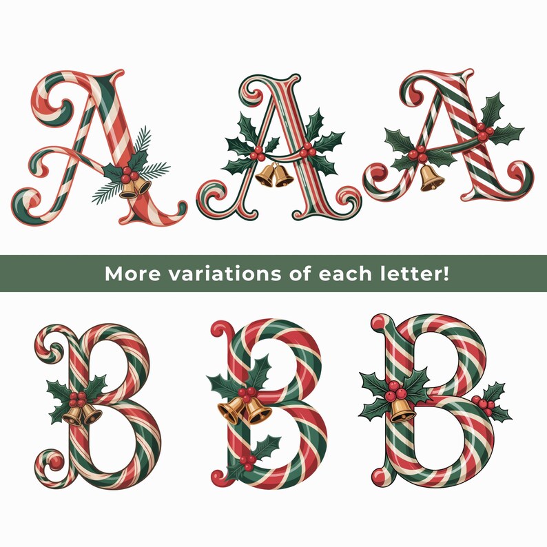 Candy Cane Christmas Alphabet Clipart | Holiday Letters & Numbers | PNG ...