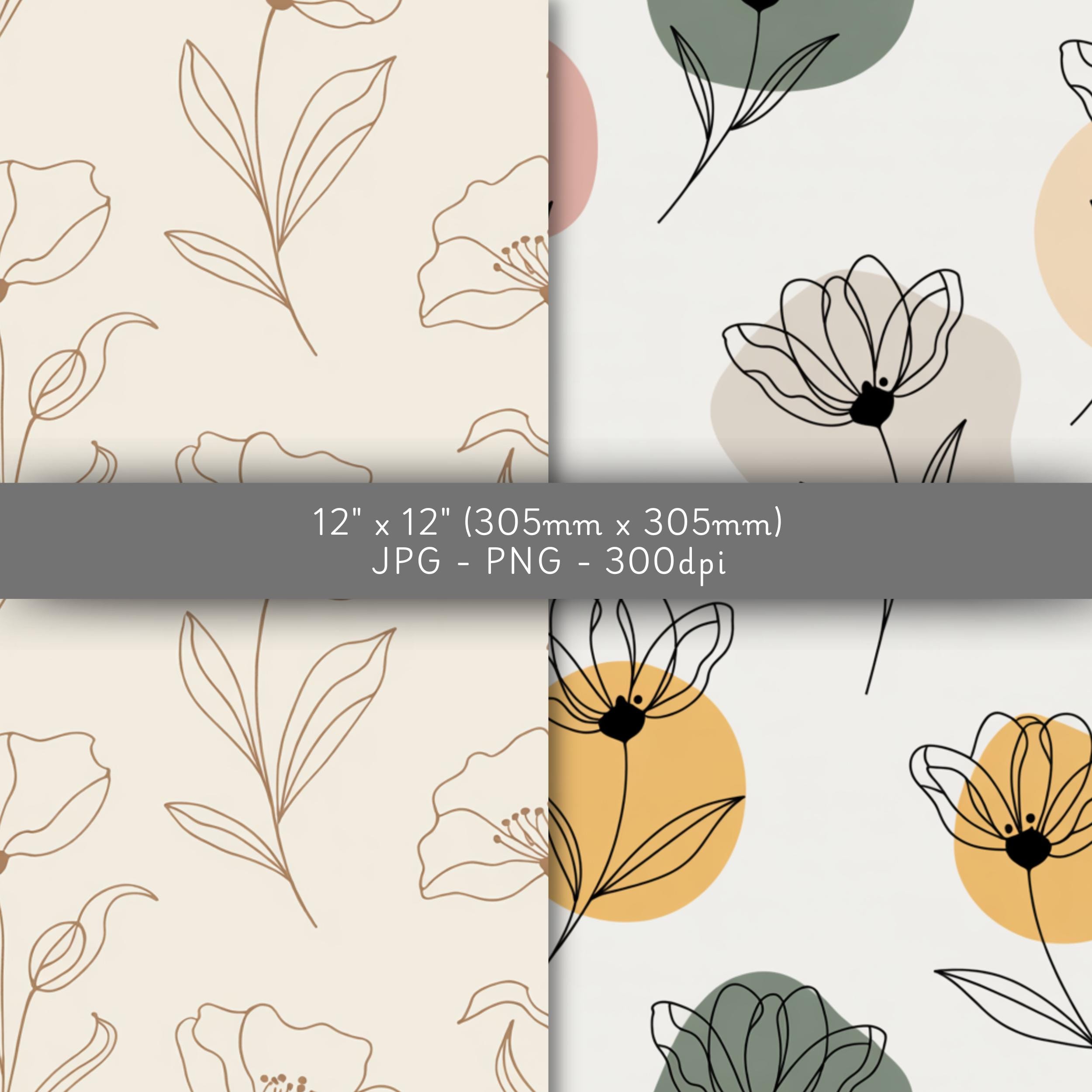 Minimalist Floral Line Art Digital Paper Bundle, Seamless Patterns - Etsy