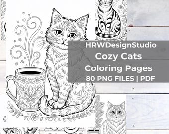 Cat Coloring Pages Printable, Cozy Cat Coloring Book, Adult Coloring Pages Cats, Cute Cat Coloring Sheets, Relaxing Coloring Pages PDF