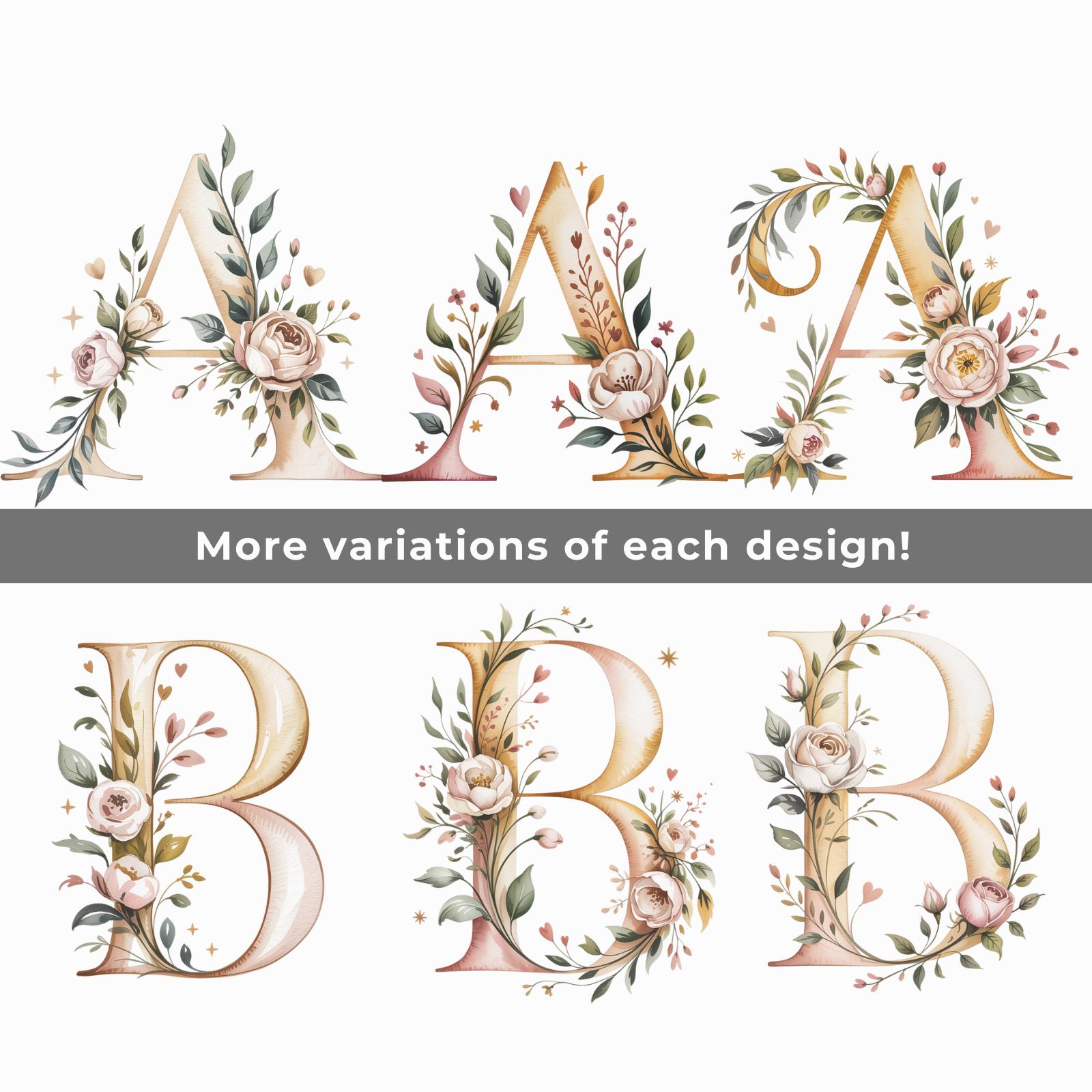 Romantic Floral Alphabet PNG SVG, Valentine Love Letters Clipart ...