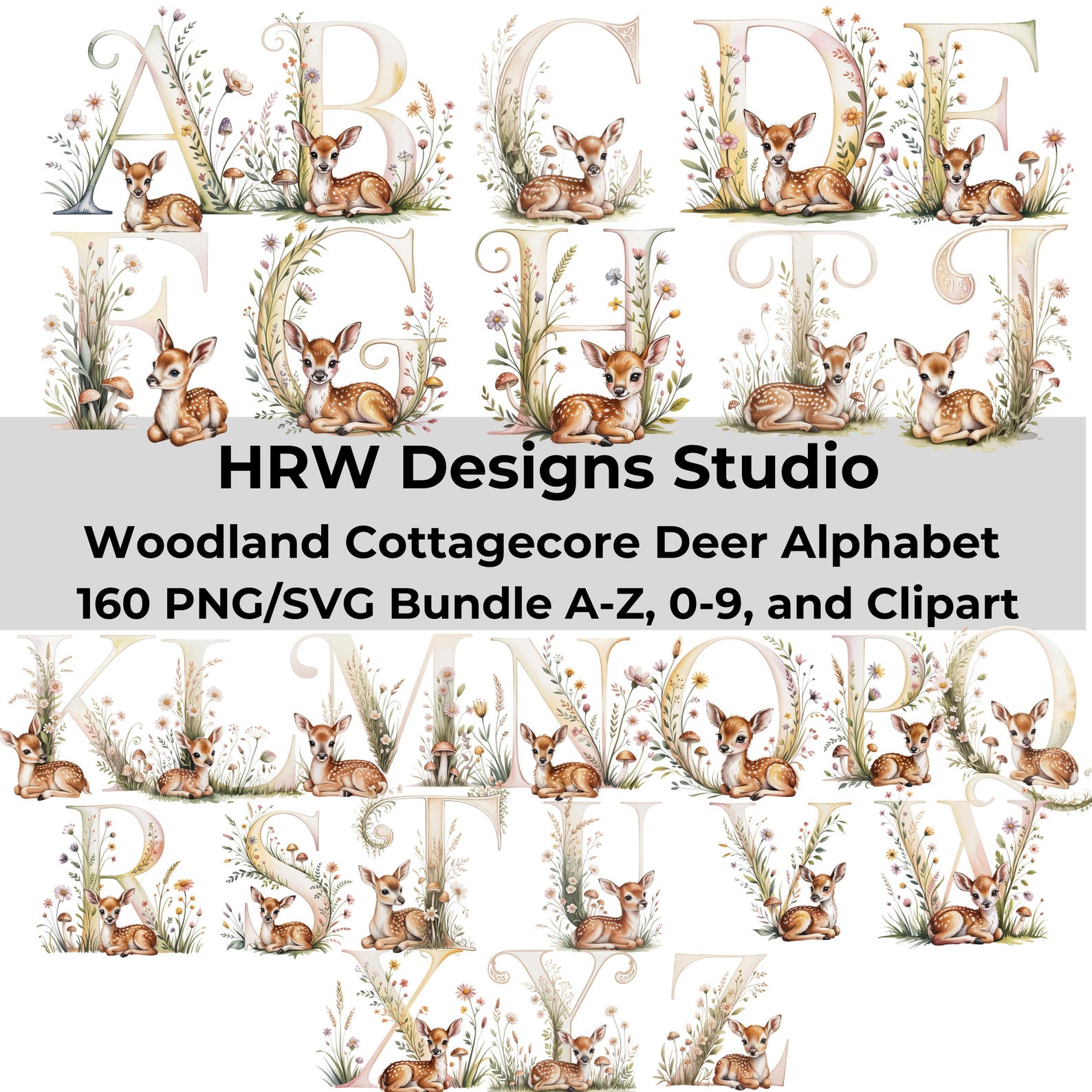 Woodland Deer Alphabet PNG SVG Bundle, Baby Name Letters, Nursery ...
