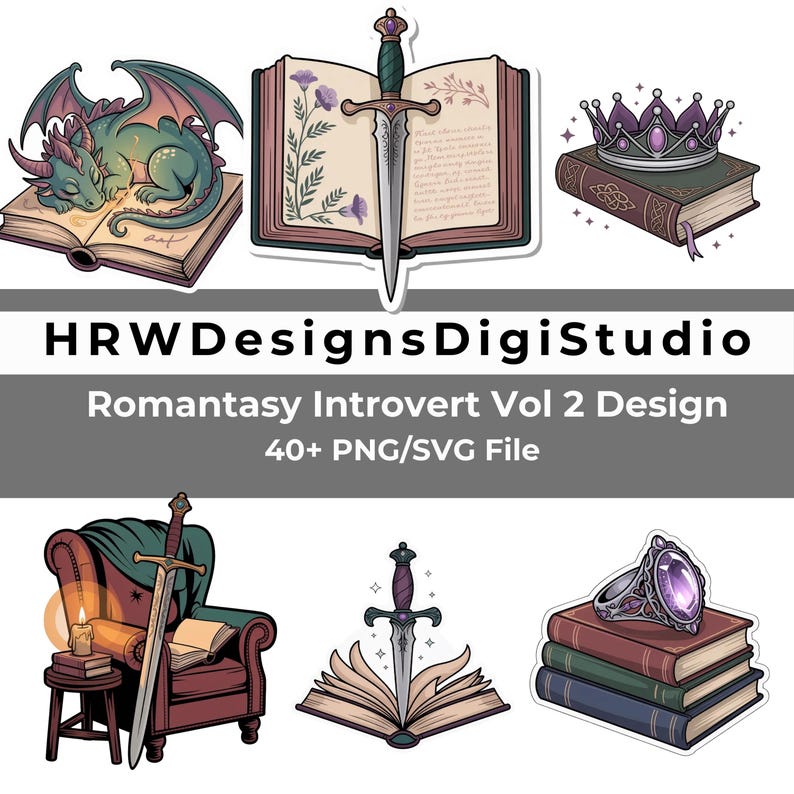 Romantasy Stickers PNG, Book Dragon Stickers, Fantasy Reading Stickers ...