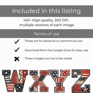 Vintage Americana Alfabet SVG PNG, Patriotiska Patchwork Bokstäver & Siffror, 4 juli Clipart, Kommersiellt Bruk bild 7