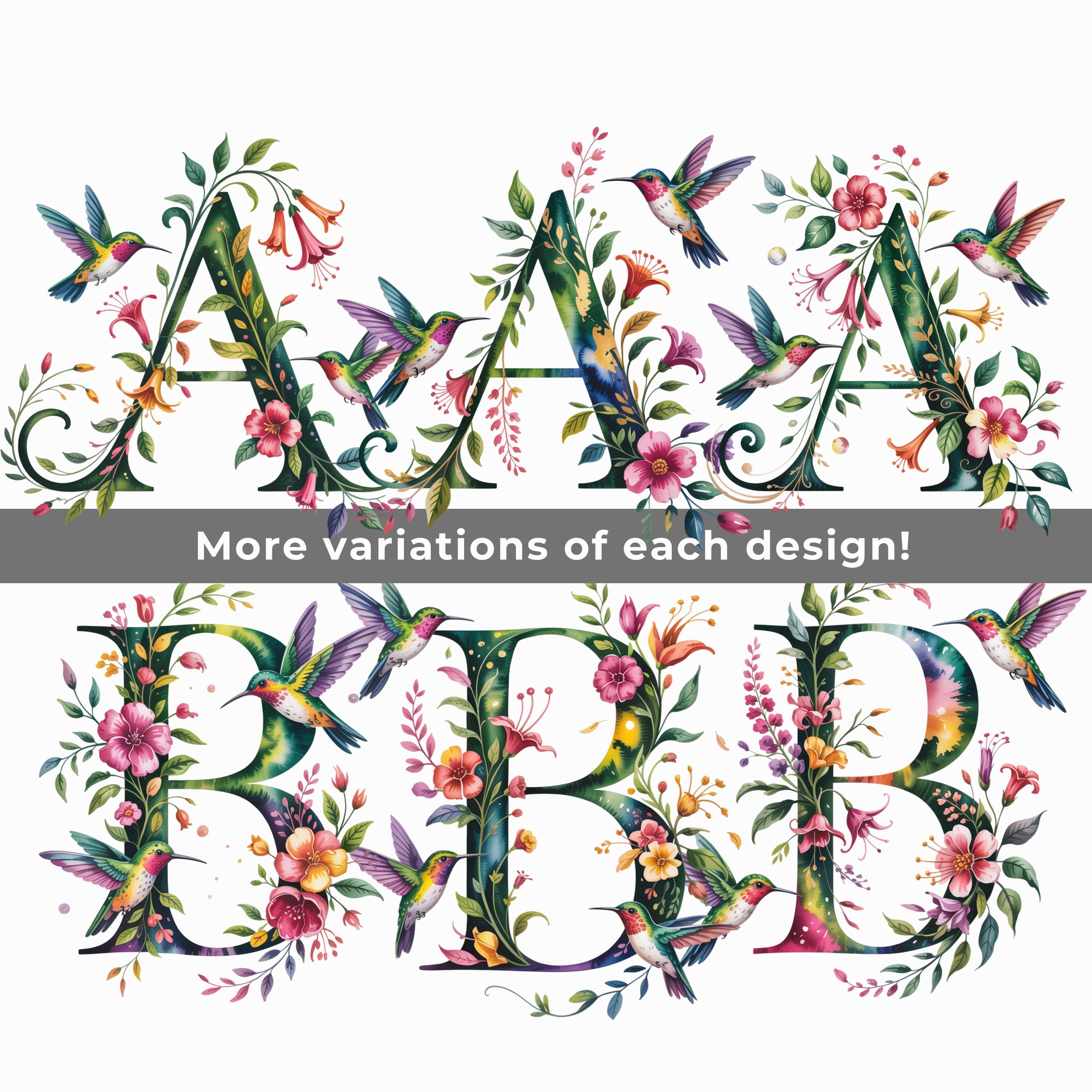 Hummingbird Watercolor Alphabet PNG SVG, Floral Letter Clipart ...