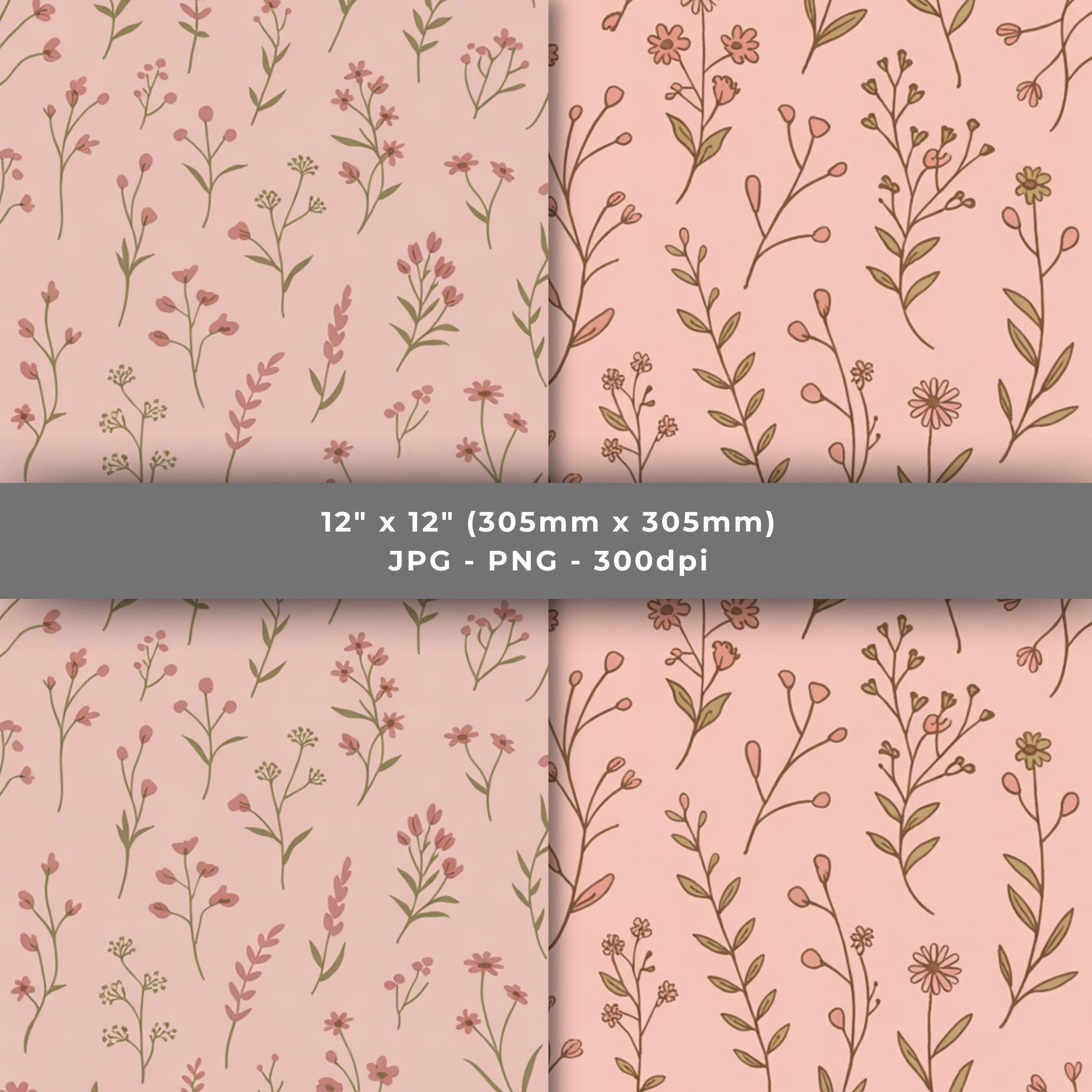 Cottagecore Pink Floral Digital Paper, Seamless Botanical Patterns ...