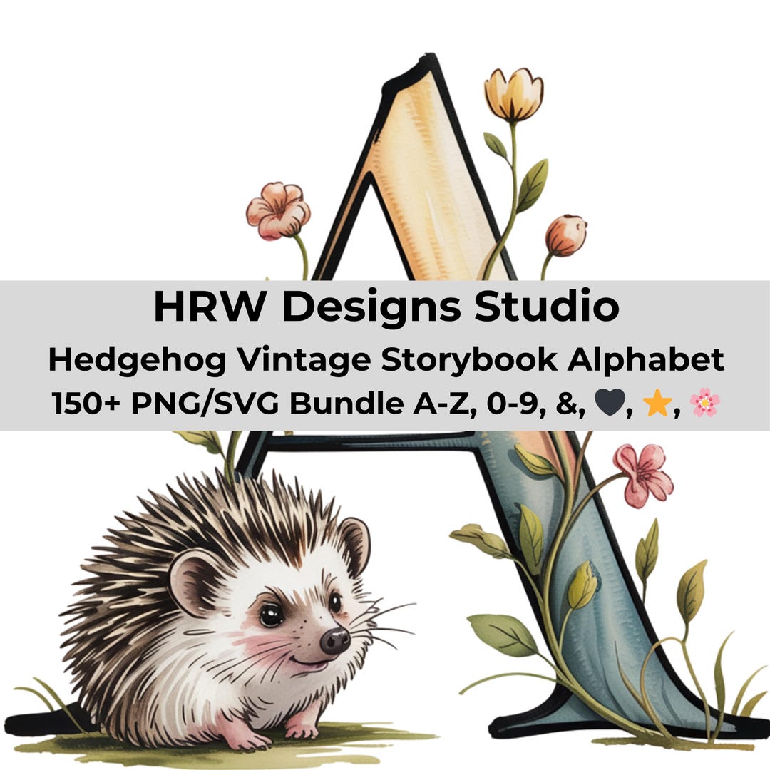 Hedgehog Alphabet PNG SVG Bundle, Woodland Nursery ABC Letters, Vintage ...