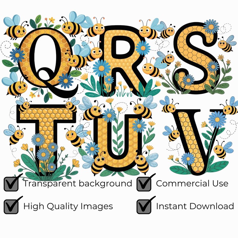 Bee Alphabet PNG SVG Bundle, Honeycomb Letter Clipart, Cute Bumblebee ...