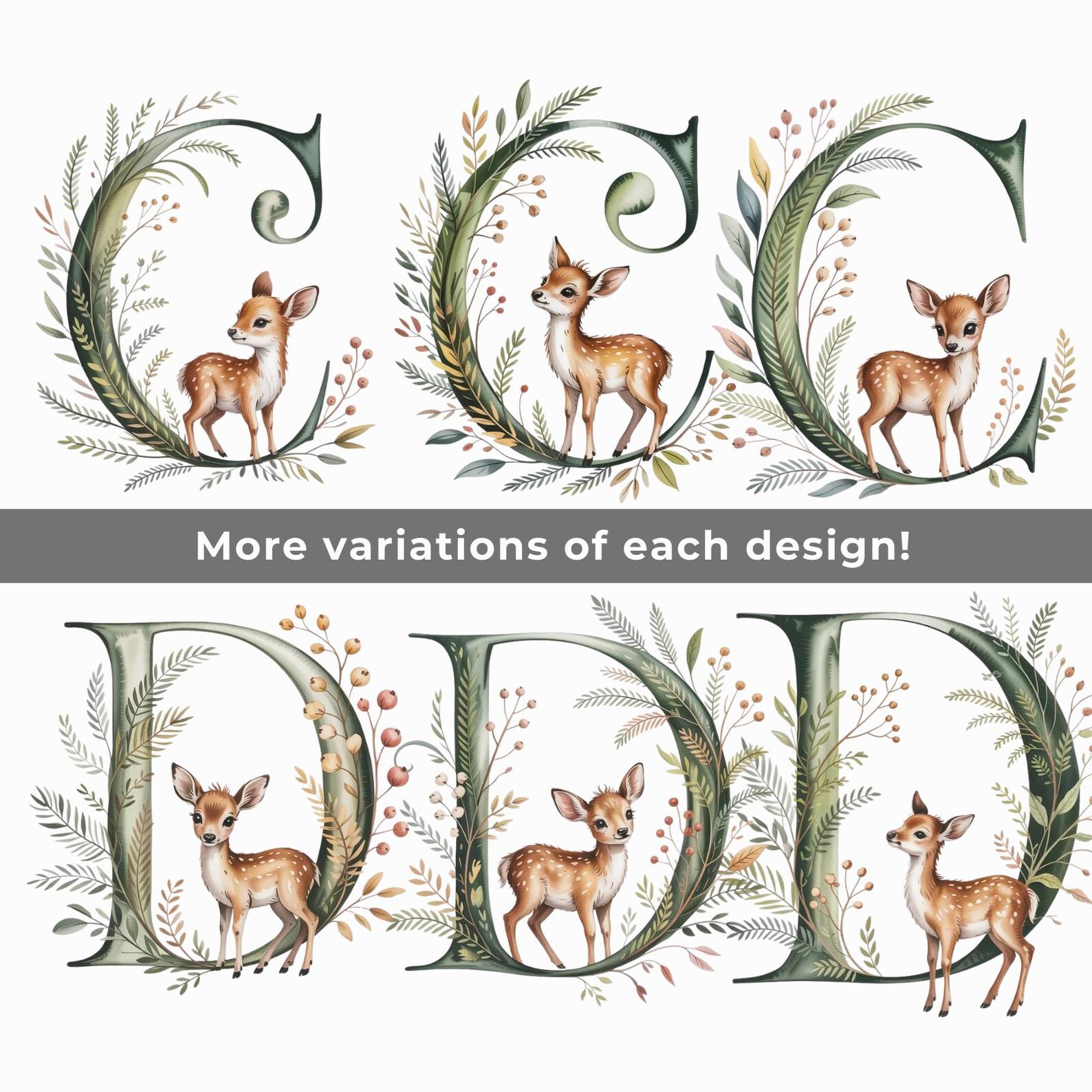 Woodland Deer Alphabet Clipart, Nursery Alphabet PNG SVG, Baby Shower ...