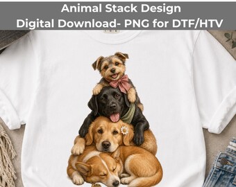 Stacked Dogs PNG, Cute Dog Mom Sublimation, Watercolor Puppy Clipart, Coquette Bow Dog Design, Golden Retriever Lab Corgi