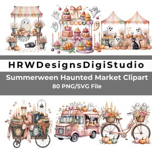 Haunted Market Junk Journal Clipart, Summerween Ephemera PNG, Ghost Journal Kit SVG Bundle