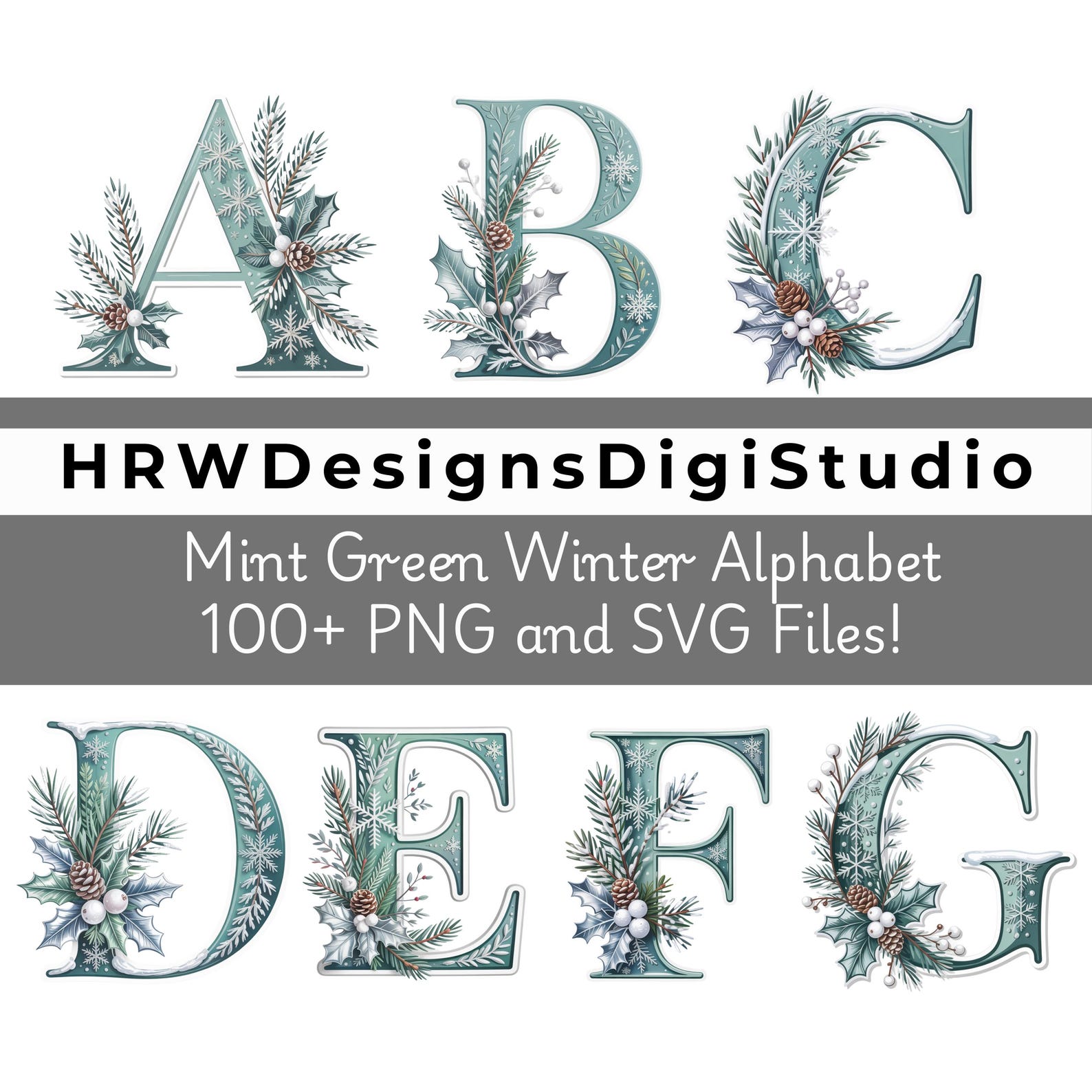 Mint Green Winter Alphabet Clipart, Snowflake Letters & Numbers, PNG ...