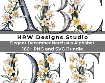 Mariage monogramme Alphabet PNG SVG, lettres de nom floral, décoration nuptiale personnalisée de douche, clipart nom personnalisé, alphabet élégant