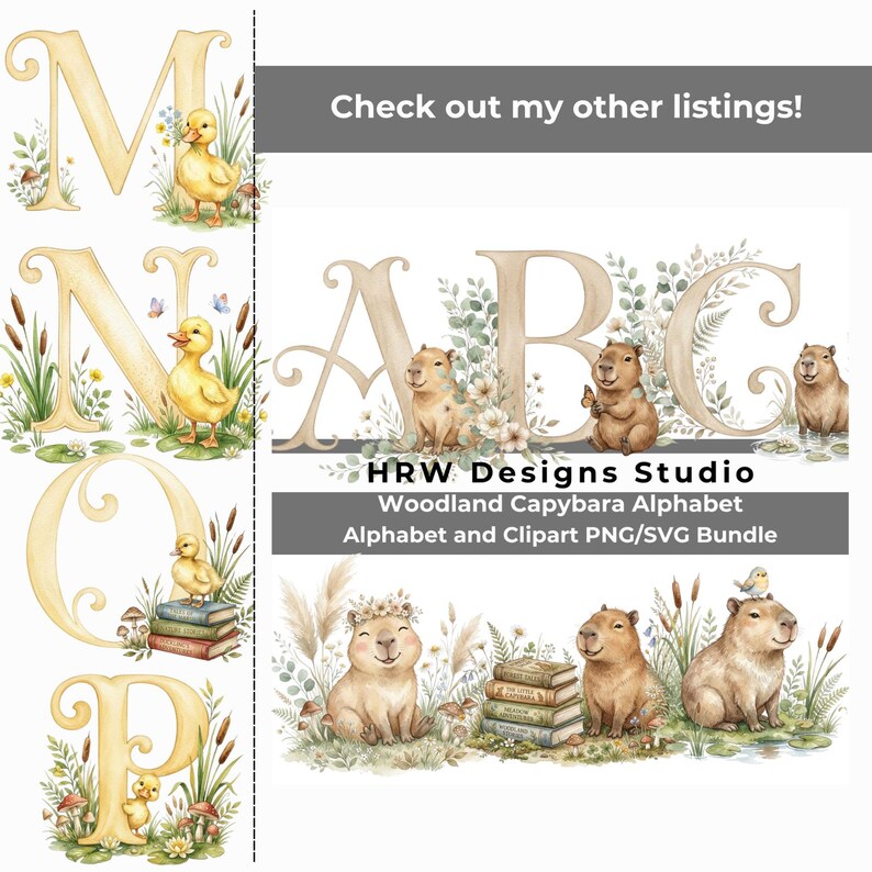 Storybook Duckling Alphabet Bundle PNG SVG, Woodland Duck Alphabet ...