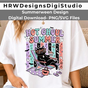 Hot Ghoul Summer PNG SVG Summerween Black Cat Beach Spooky Summer digitale download sublimatie
