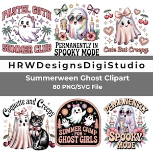 Pastel Goth Ghost PNG-bundel, schattige griezelige shirtontwerpen, kawaii griezelige SVG, pastel Halloween, png