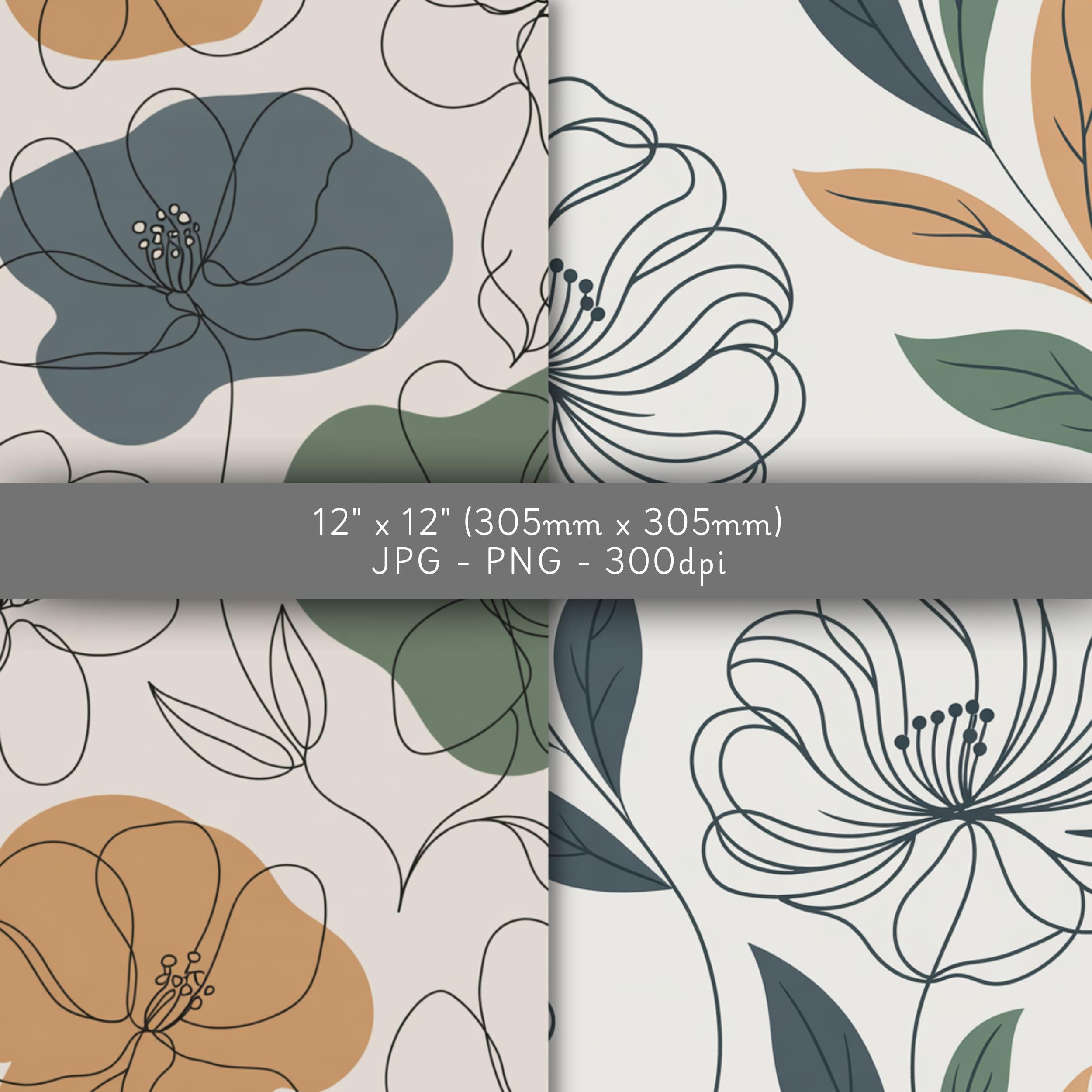Minimalist Floral Line Art Digital Paper Bundle, Seamless Patterns - Etsy