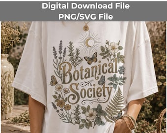 Botanical Society PNG SVG, Cottagecore Wildflower Design, Vintage Botanical Shirt Graphic, Boho Floral Moon Art
