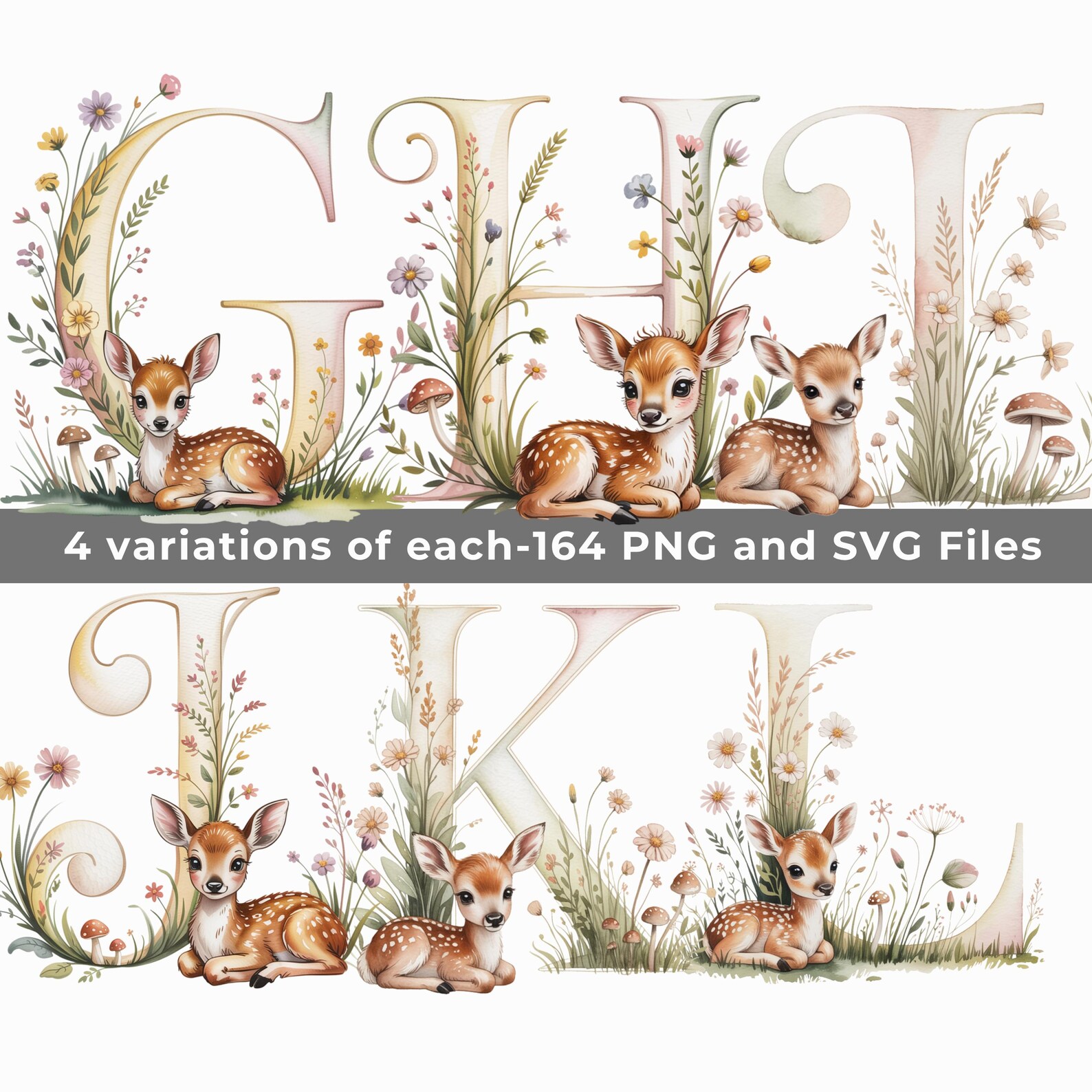Woodland Deer Alphabet PNG SVG Bundle, Baby Name Letters, Nursery ...