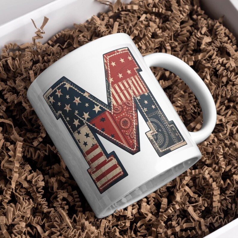 Vintage Americana Alfabet SVG PNG, Patriotiska Patchwork Bokstäver & Siffror, 4 juli Clipart, Kommersiellt Bruk bild 11