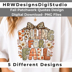 Fall Patchwork Word PNG Bundle 2, 5 Floral Gingham Bow Quote Designs, Sweater Weather Pumpkin Patch