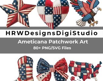 Americana Patchwork Clipart Bundle – Patriotisk Bow Eagle PNG SVG för 4 juli-sublimering