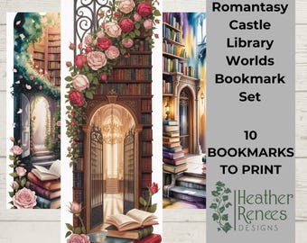 Romantasy Bookmark Printable, Fantasy Library Bookmark Set, Castle Library Bookmarks, Book Lover Gift, Cottagecore Fantasy Art