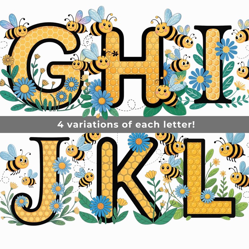 Bee Alphabet PNG SVG Bundle, Honeycomb Letter Clipart, Cute Bumblebee ...