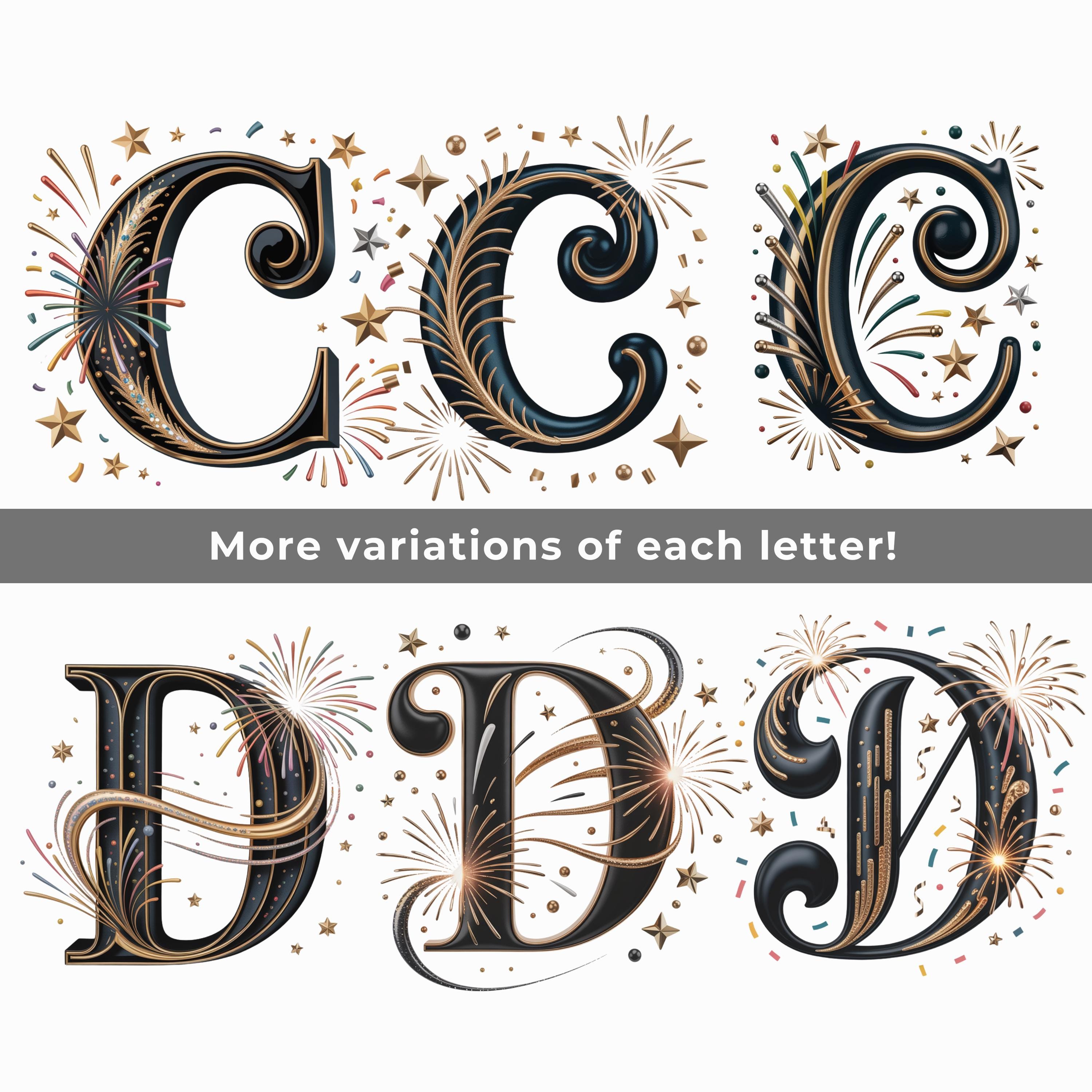 Fireworks Letters New Years Eve Black & Gold Alphabet, Fireworks Letters and Numbers, PNG ...