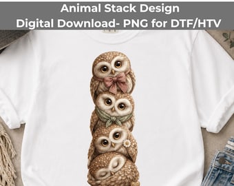 Cute Stacked Owls PNG, Watercolor Woodland Owl Clipart, Cottagecore Baby Owl Design, Boho Nursery Sublimation