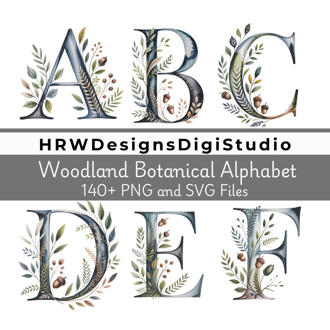 Woodland Alphabet Clipart, Nursery Wall Art Letters, Baby Shower Decor ...