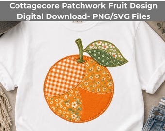 Patchwork Orange PNG - Quilted Fabric Fruit Clipart for Sublimation Kitchen