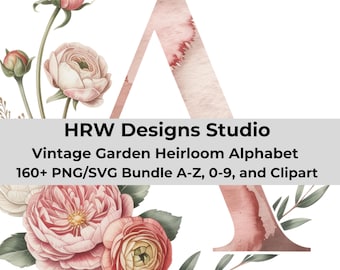 Wedding Monogram Alphabet SVG PNG, Floral Letters A-Z, Bridal Shower Decor, Custom Name Letters, Cricut Wedding Design, Floral Initials