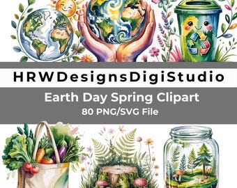 Earth Day Clipart Bundle PNG SVG, Kids Classroom Earth Day Graphics, Recycling Nature Clipart, Spring School Activity Set