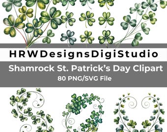 Heirloom Shamrock Clipart Bundle PNG SVG, St Patricks Day Shamrock Vine-grafik, irländsk botanisk digital nedladdning