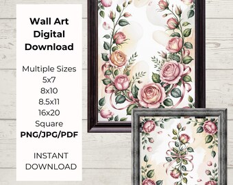 Art mural pour chambre de bébé fille imprimable, décoration florale de chambre de bébé, art mural rose rose, chambre de bébé coquette, impression botanique vintage de chambre de bébé