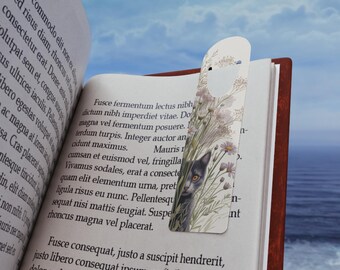 Hidden Black Cat Bookmark | Floral Meadow Cat Illustration