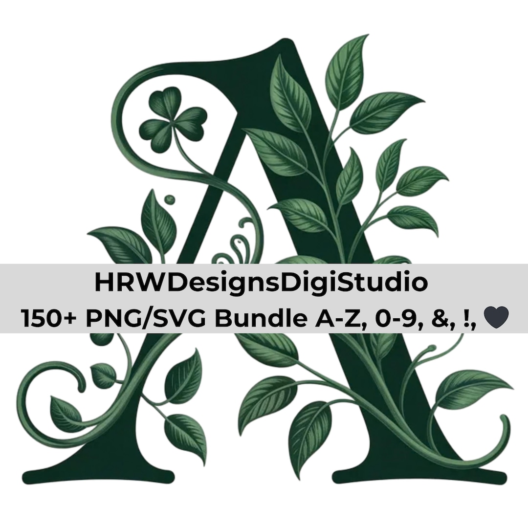 Irish Monogram R Shamrock Alphabet PNG SVG Bundle, Celtic Vine Letters A Z, Irish Green ...