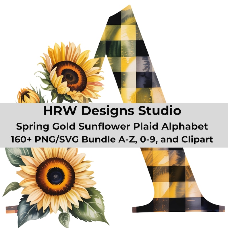 Sunflower Alphabet SVG PNG, Yellow Plaid Floral Letters, Spring Summer ...
