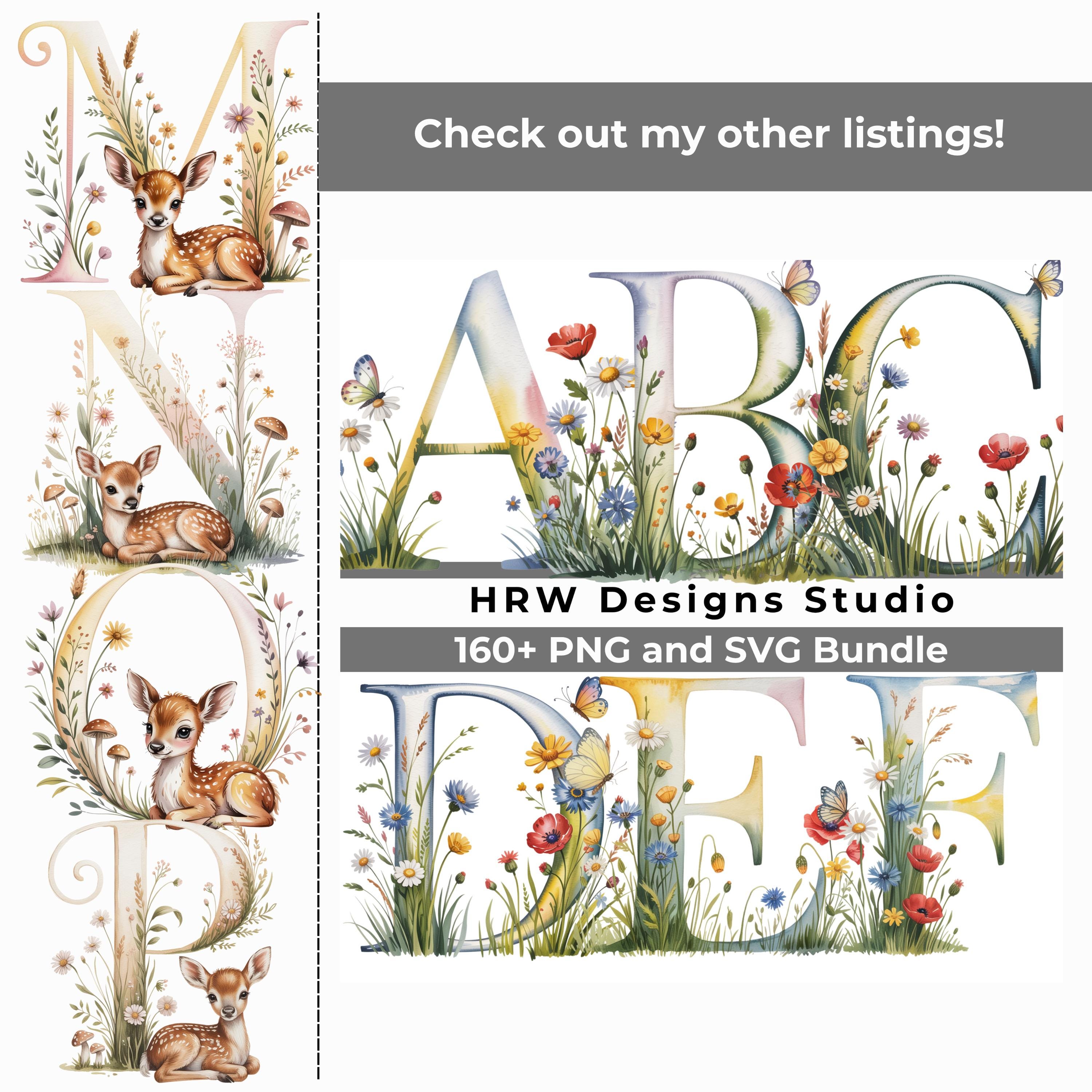 Woodland Deer Alphabet PNG SVG Bundle, Baby Name Letters, Nursery ...