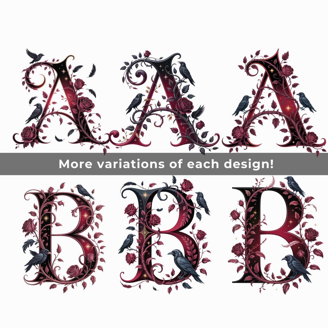 Anti Valentine Gothic Alphabet PNG SVG, Dark Romance Monogram Letters ...