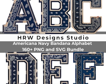 4th of July Alphabet PNG SVG, Patriotic Bandana Letters, USA Varsity Font, Americana Clipart Bundle, Sublimation Design A-Z 0-9