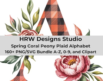 Nursery Name Alphabet SVG PNG, Floral Baby Name Letters, Peony Plaid Alphabet, Girl Nursery Decor Letters, Custom Name SVG
