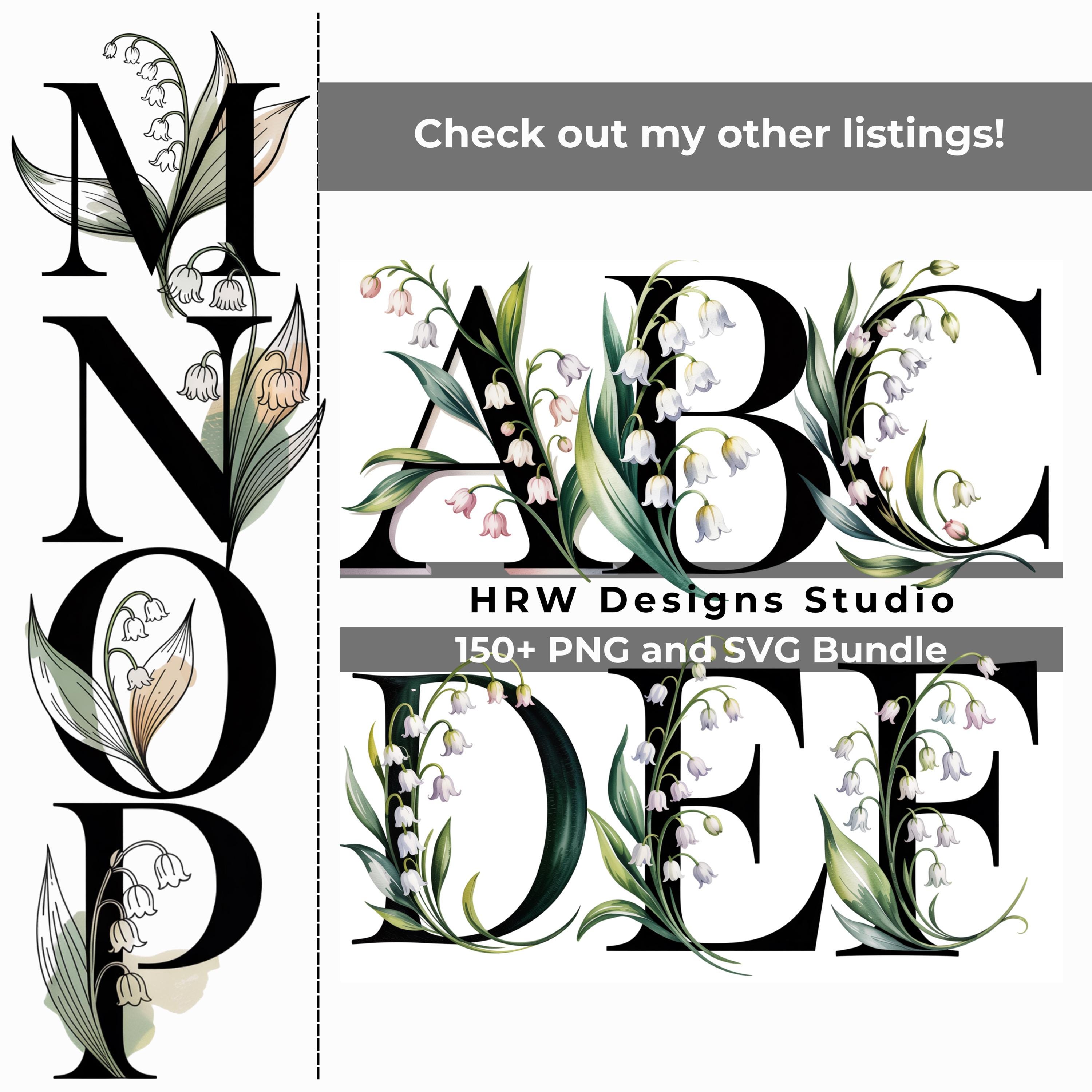Letter R Lily Modern Floral Alphabet SVG PNG, Lily of the Valley Letters, Minimalist ...