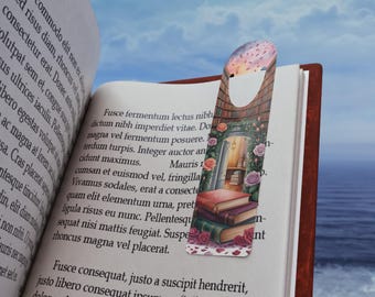 Enchanted Library Bookmark | Floral Bookshelf Doorway Design