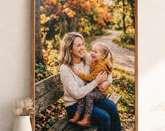Custom Photo Wooden Jigsaw Puzzle, Personalized Anniversary Gift, Family Portrait Wood Puzzle