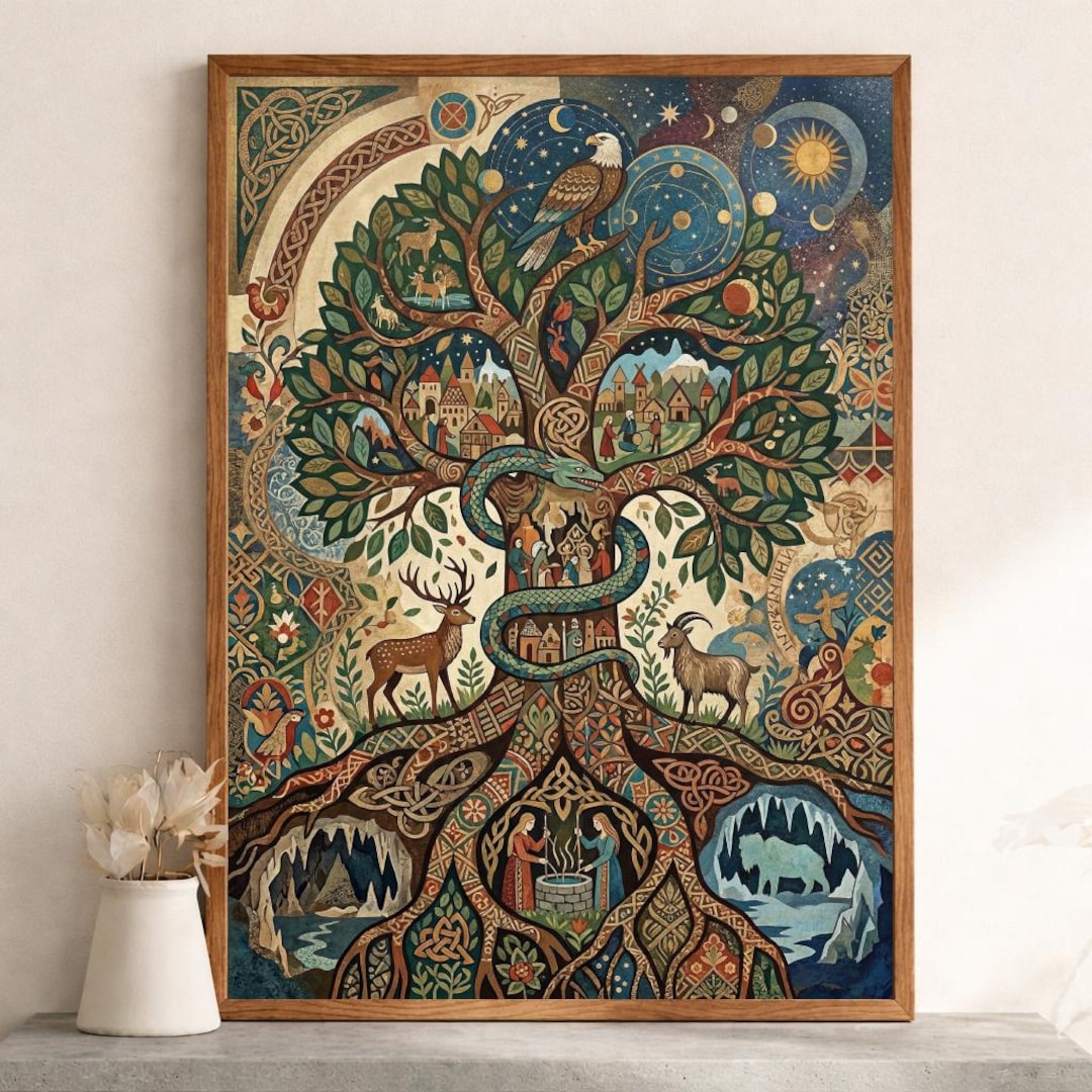 Yggdrasil World Tree Norse Mythology Folk Art Wood Puzzle (300/500/1000 ...