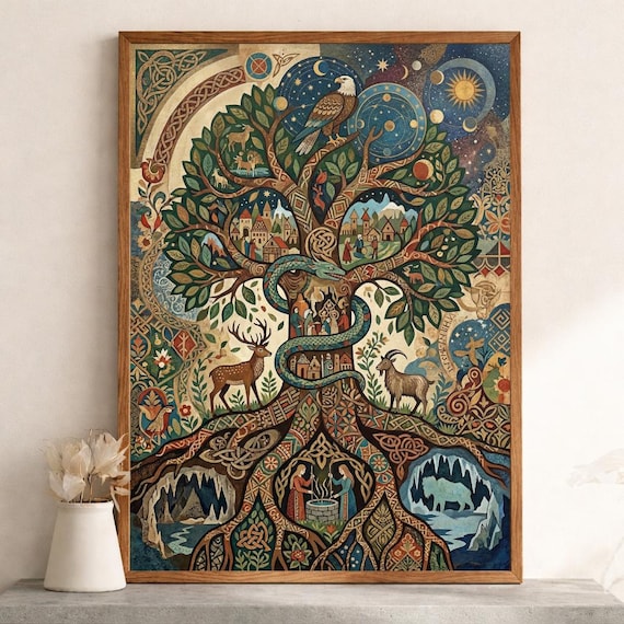 Yggdrasil World Tree Norse Mythology Folk Art Wood Puzzle (300/500/1000 Piece)