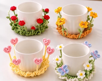Sottobicchiere pop-up all'uncinetto, sottobicchiere con fiori all'uncinetto, sottobicchiere natalizio all'uncinetto fatto a mano, decorazione da scrivania in stile cottagecore, regalo per gli amanti del caffè, regalo per lei