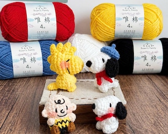 Llavero mini de Snoop y Woodstock de ganchillo, colgantes para bolsos de amigurumi hechos a mano, peluches de animales adorables, colgante para teléfono de ganchillo